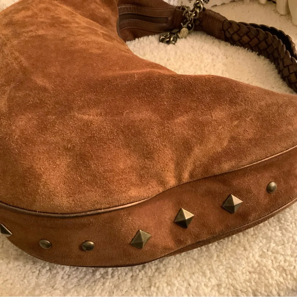 Donald J. Pliner Brown Suede Hobo with Chain Strap